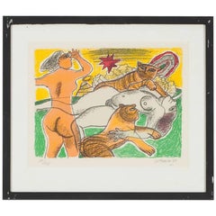 Signed Limited Edition Silkscreen Print 'Woman with Two Tigers' by Corneille