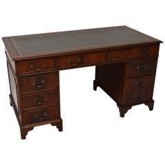 Antique Mahogany Leather Top Pedestal Desk