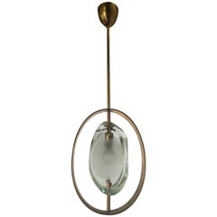 Max Ingrand Chandelier with Green Glass Pendant Fontana Arte 1950