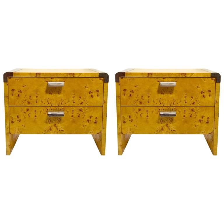 Pair of Burl Nightstands by Pace
