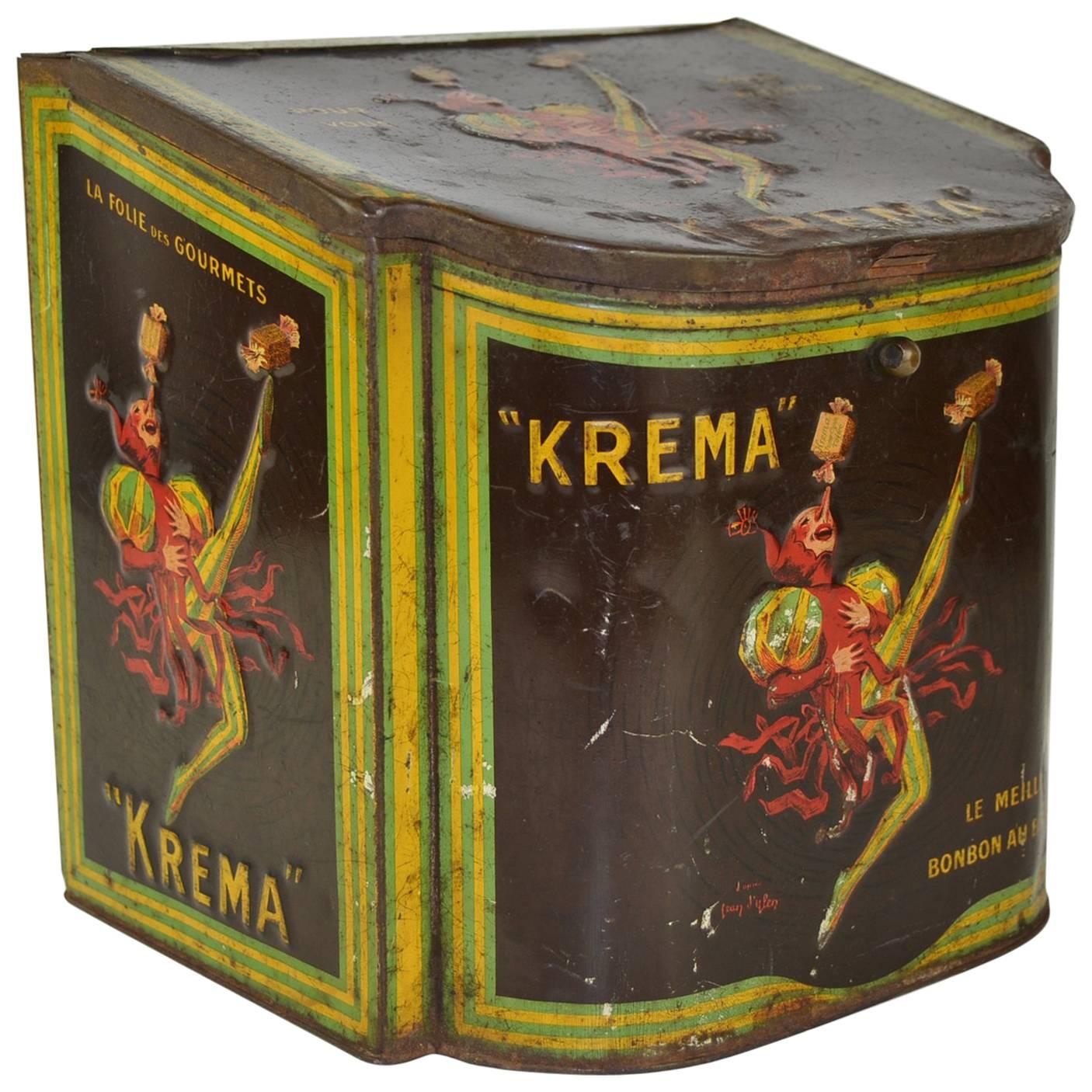 Jean D' Ylen designed and signed Confectionery Tin with Jester for Krema Bonbons