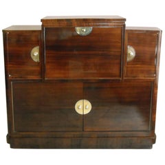 Art Deco Drinking Cabinet Rose Wood Chrome / Brass Handles