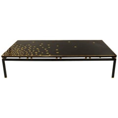 Large Black Lacquer Coffee Table with Gilt Brass