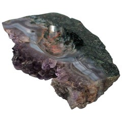 Vintage Purple Amethyst Natural Crystal Vessel Sculpture Dish