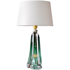 Belgian Emerald Green Glass Table Lamp of Val St. Lambert, 1950s