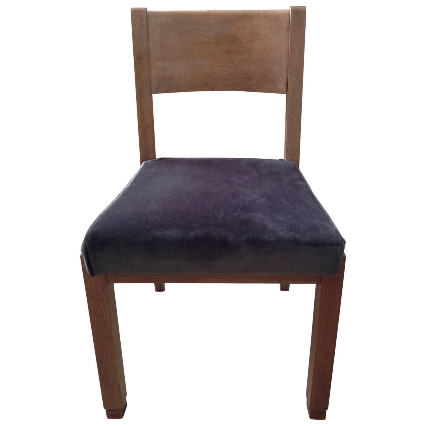 1940s French Limed Oak Chair in the Style of Pierre Chareau Re-Upholstered For Sale