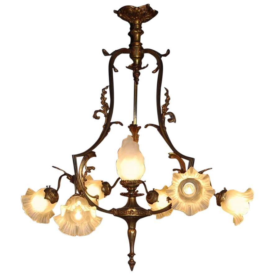 20th Century Brass and Glass Chandelier