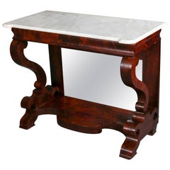 Antique Meek's School Classical Empire Flame Mahogany and Marble Pier Table