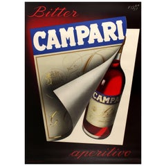 Large Original Vintage Italian Drink Poster by Fisa for Bitter Campari Aperitif