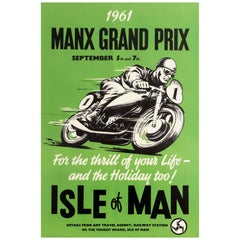 Original Vintage Manx Grand Prix Motorradplakat, Grand Prix, Vintage, „For The Thrill of Your Life“