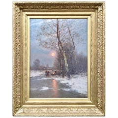 “The Frozen Canal” Oil on Canvas by Johan Jungblut