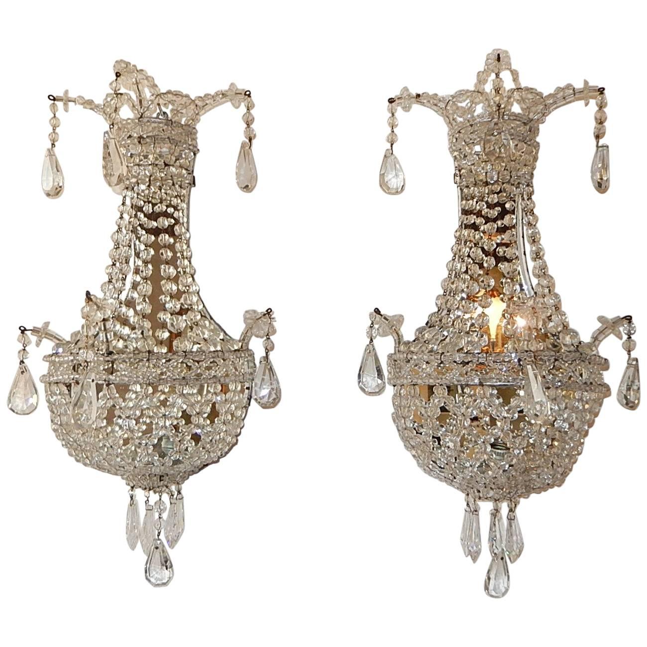 Crystal Beaded Basket with Prisms and Mirrors Sconces