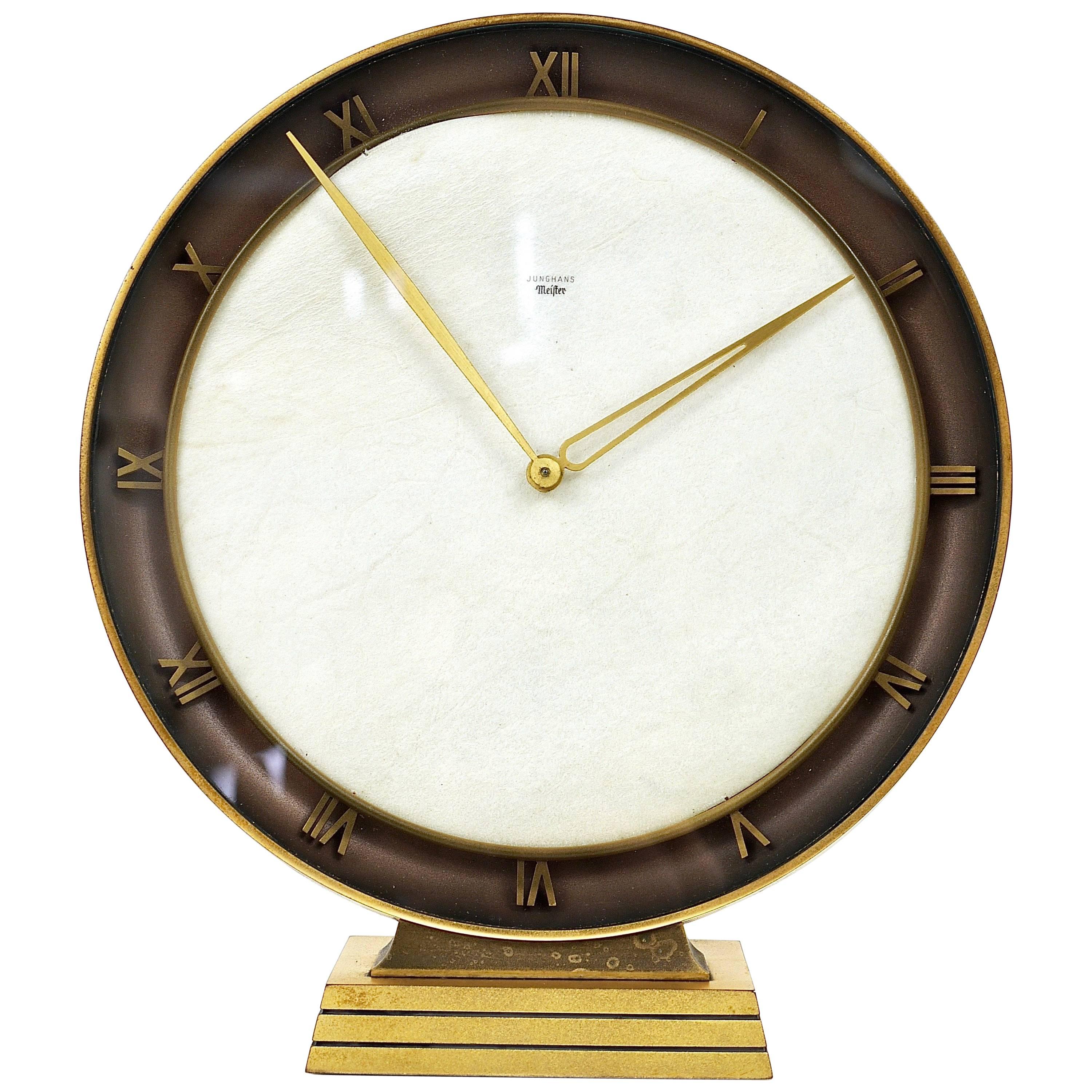 Junghans Meister Art Deco Brass Table Clock, Germany, 1930s