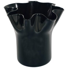 Midcentury Black Vase Sergio Asti Style for Venini Blown Murano Glass