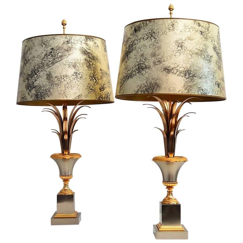 French Regency Palm Leaf Table Lamps by Maison Charles, 1960s