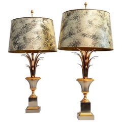 French Regency Palm Leaf Table Lamps by Maison Charles, 1960s