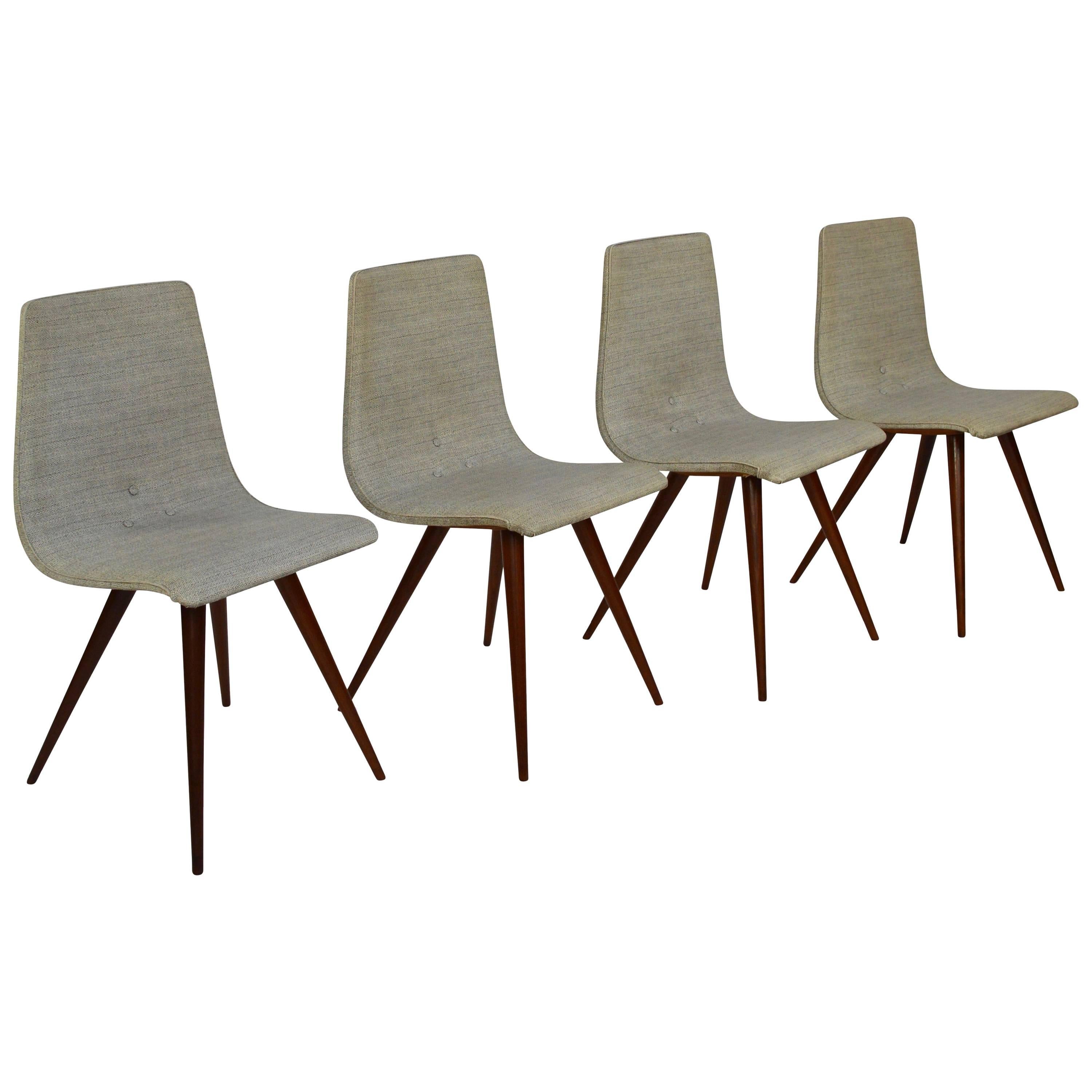 Elegant Set of Four Teak Spider Leg Dining Chairs, 1950s