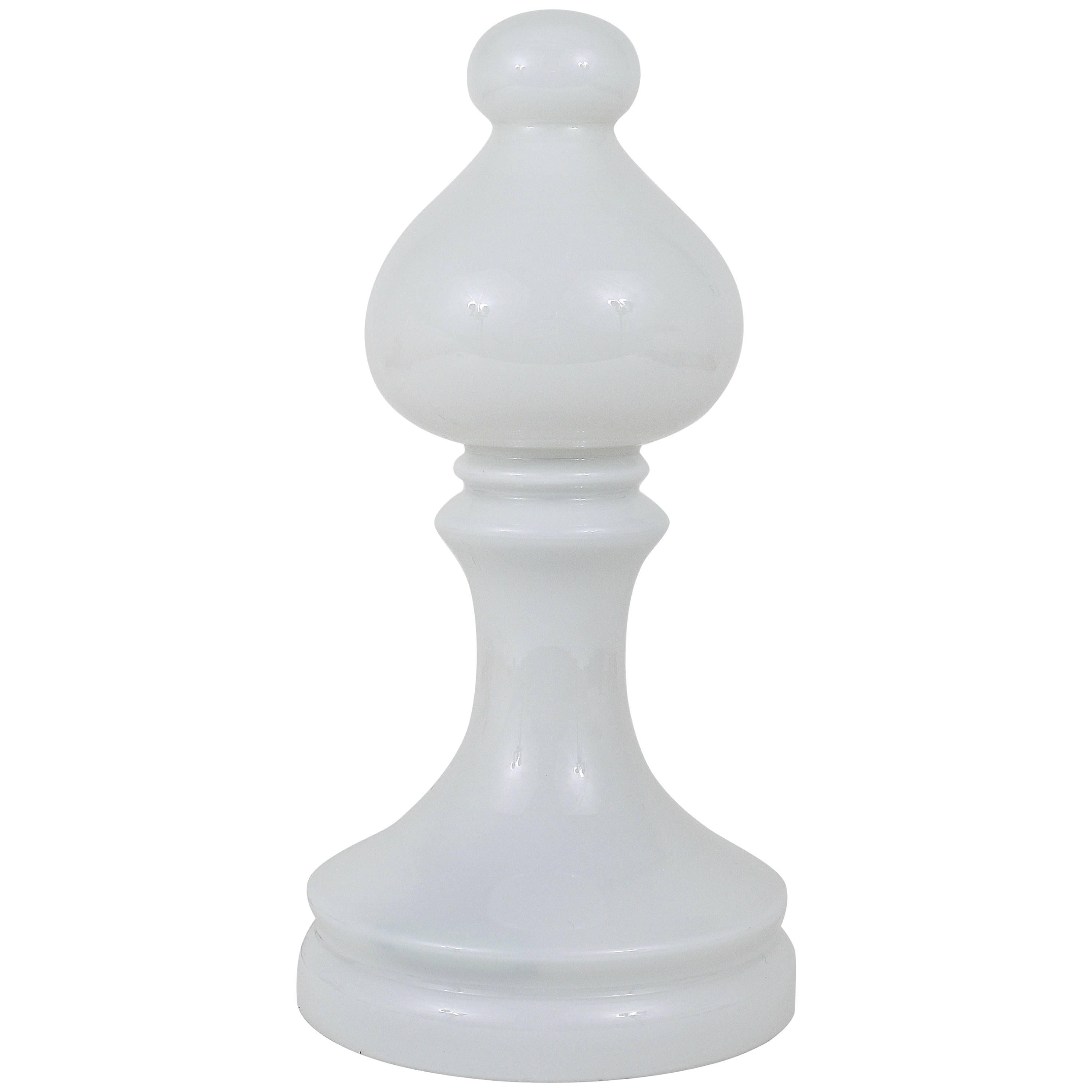 White Ivan Jakes Bishop Chess Lamp, Made of White Glass, Czechoslovakia, 1970s For Sale