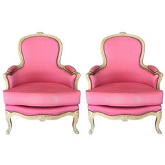 Striking Pair of Painted Louis XV Style Bergere Chairs