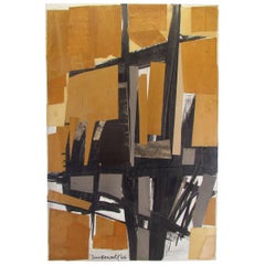 Midcentury Abstract Mixed-Media Collage Painting Signed McDowell, 1966