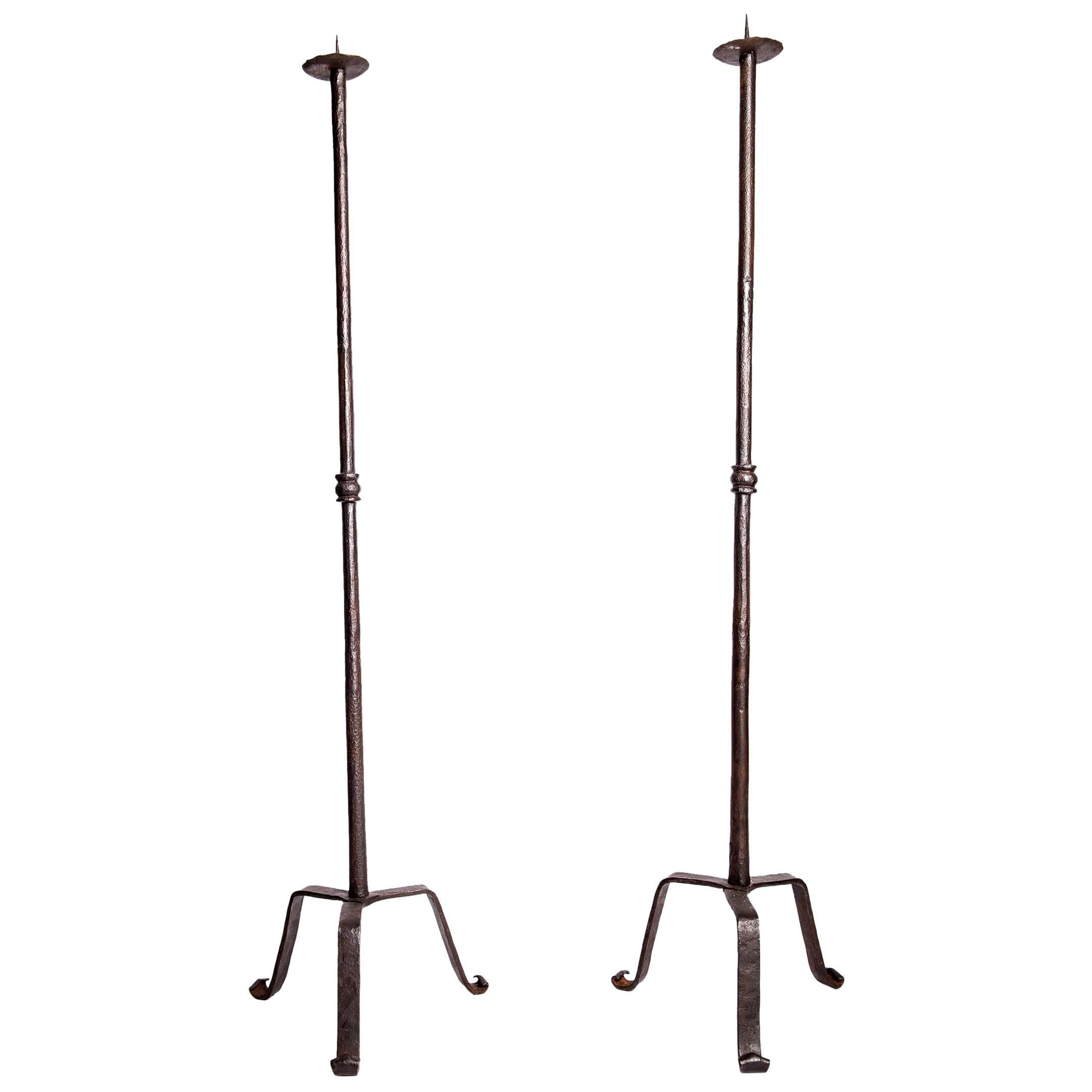 Pair of Wrought Iron Floor Standing Prickets from Umbria, 16th Century
