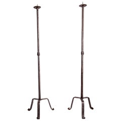 Antique Pair of Wrought Iron Floor Standing Prickets from Umbria, 16th Century