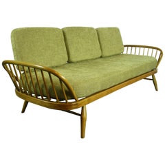 Vintage Ercol 355 Studio Couch Sofa Bed in Beech with Green Upholstery