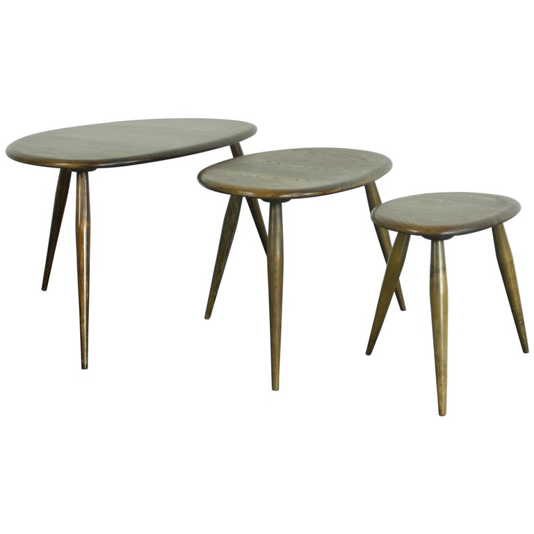 Vintage 1960s Ercol Nest of Dark "Pebble" Coffee Tables For Sale at 1stDibs