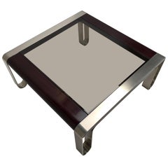 Italian, 1970s Sculptural Coffee or Side Table Nickel-Plated Steel, Wood & Glass