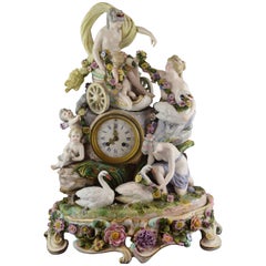 Antique Porcelain Mantel Clock, Meissen, Germany, 18th Century