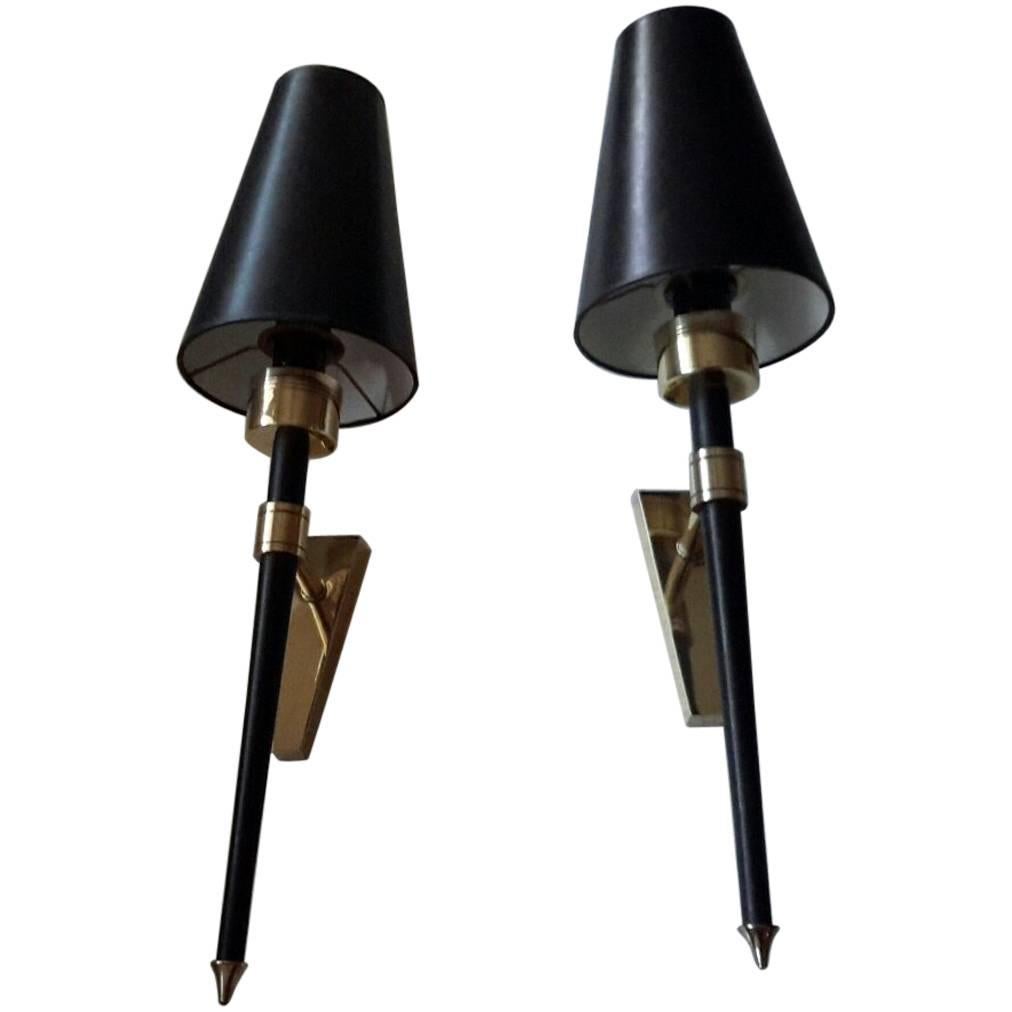 Gorgeous and Big Size Pair of Mid-Century Modern Sconces by Lunel, France, 1950s