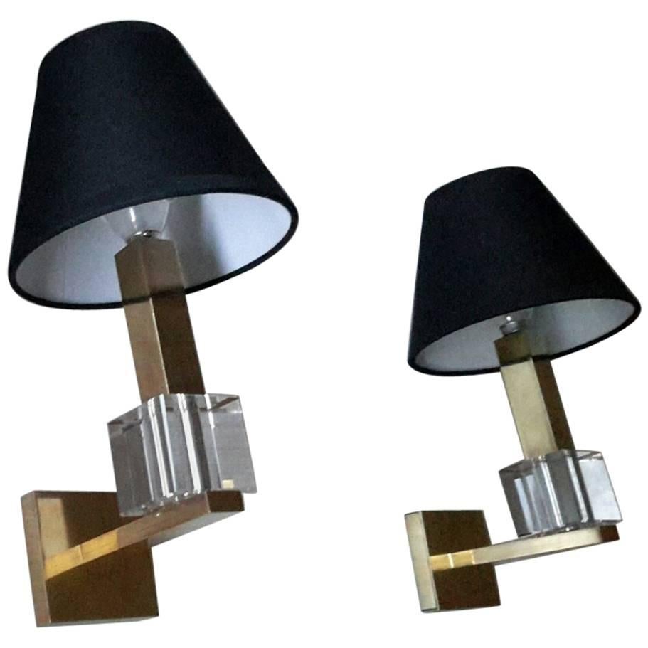 Gorgeous Jacques Adnet French Mid-Century Modern Sconces, France, 1940s