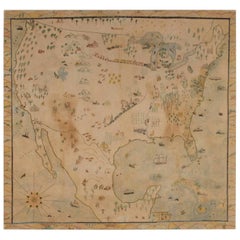 Crayon or Pastel on Muslin Naive Map of America