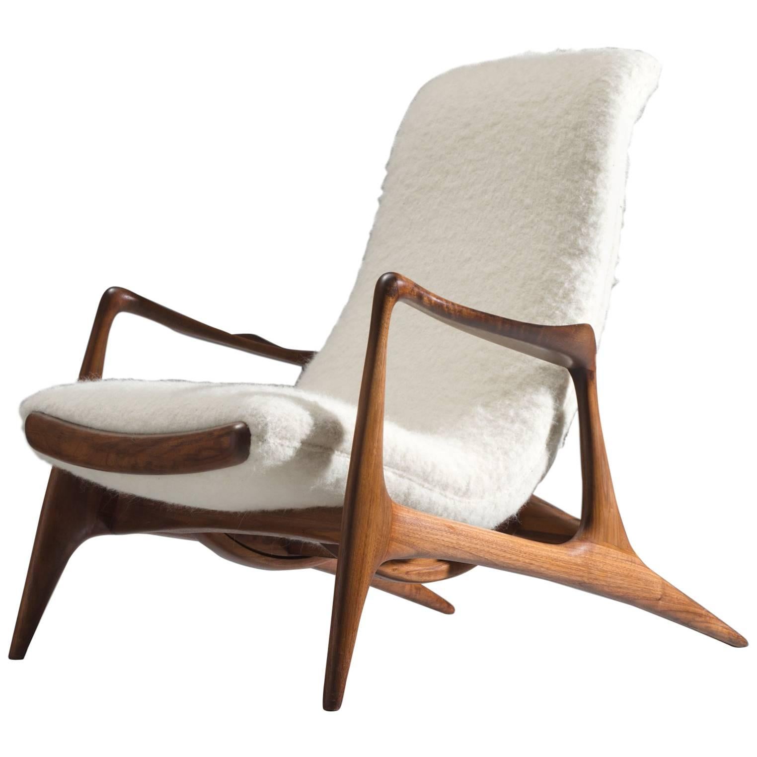 Vladimir Kagan Walnut Contour Chair Reupholstered in Wool