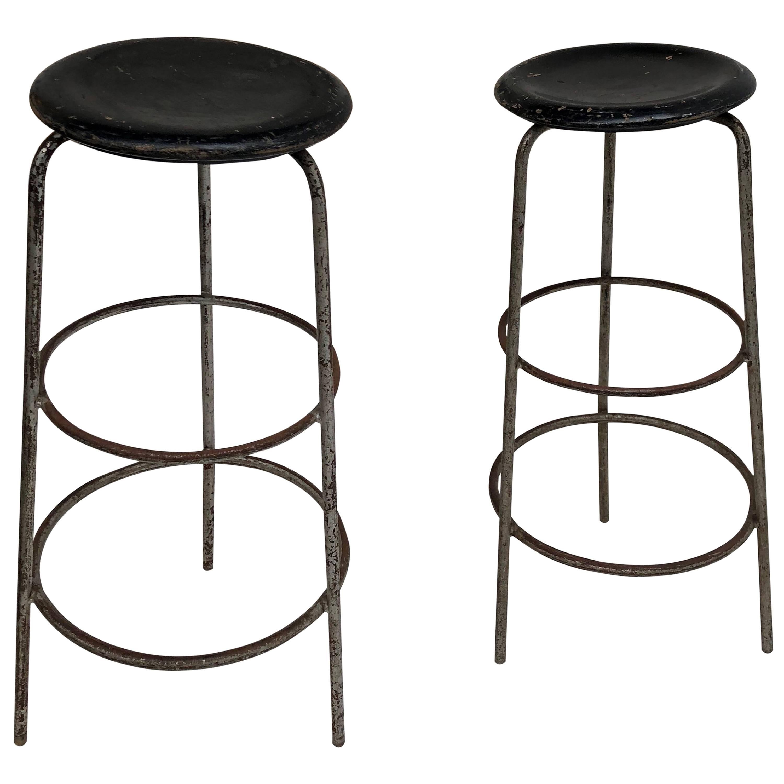 Pair of 1950s Swiss Industrial Confection Atelier Working or Bar Stools