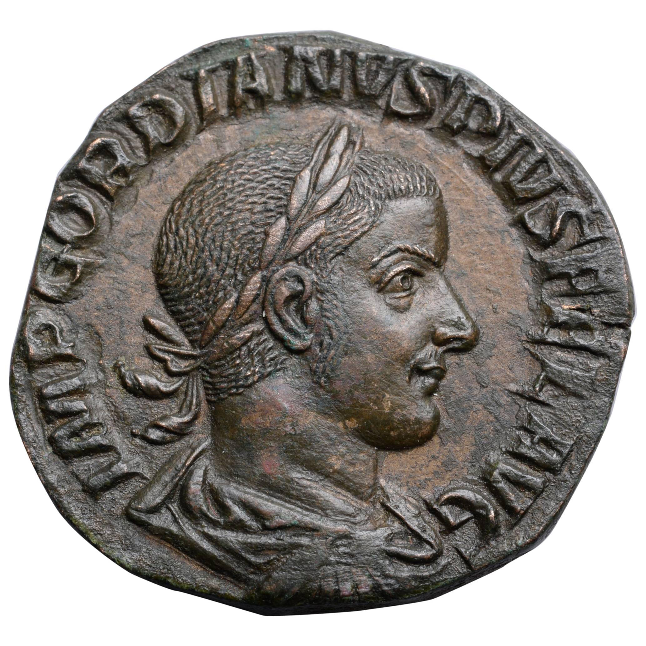 Ancient Roman Sestertius Coin of Emperor Gordian III, 241 AD