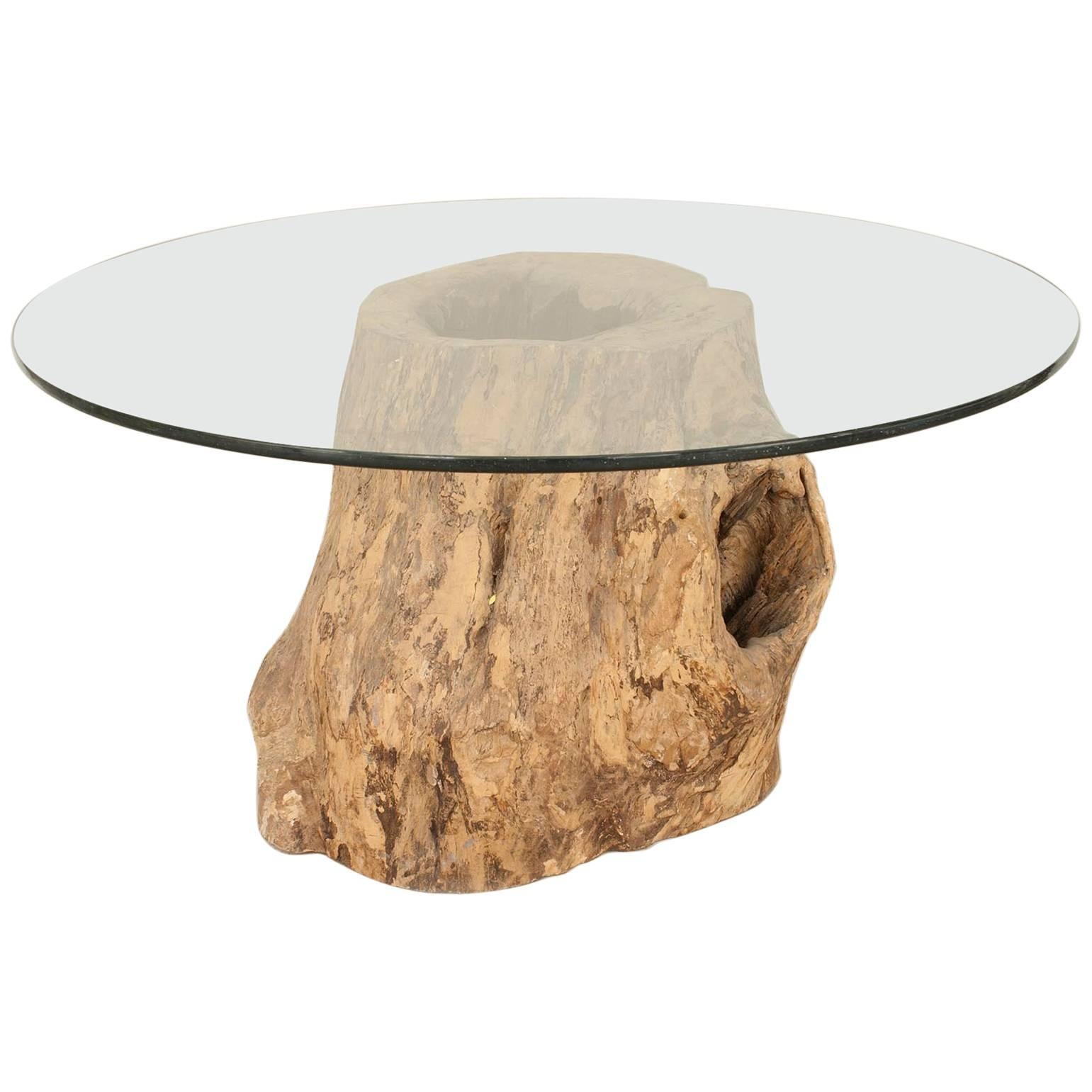 Table de salle à manger rustique en forme de tronc d'arbre de style Adirondack