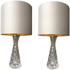 Pair of Orrefors Glass Lamps