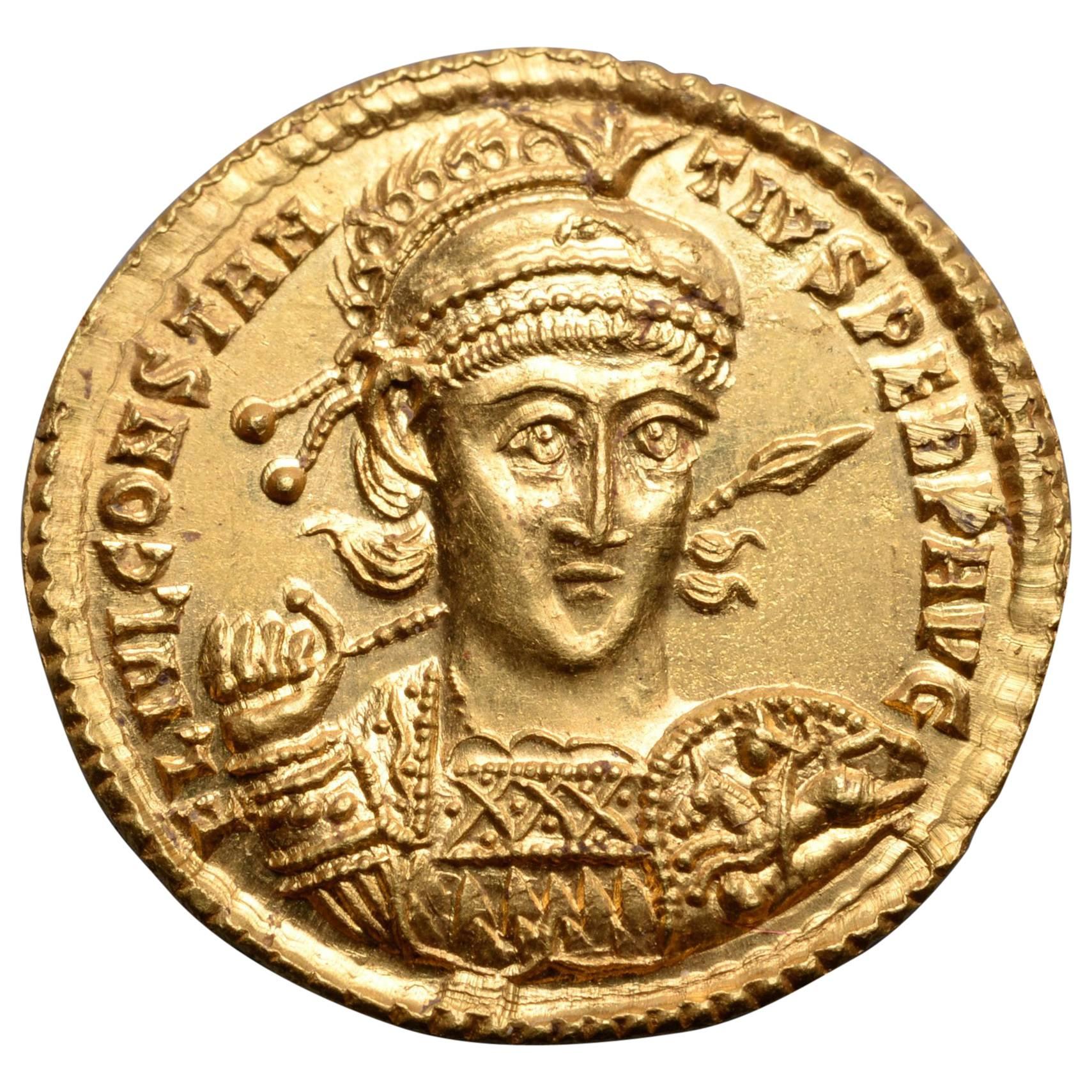 Superb Ancient Roman Gold Solidus Coin of Emperor Constantius II, 355 AD