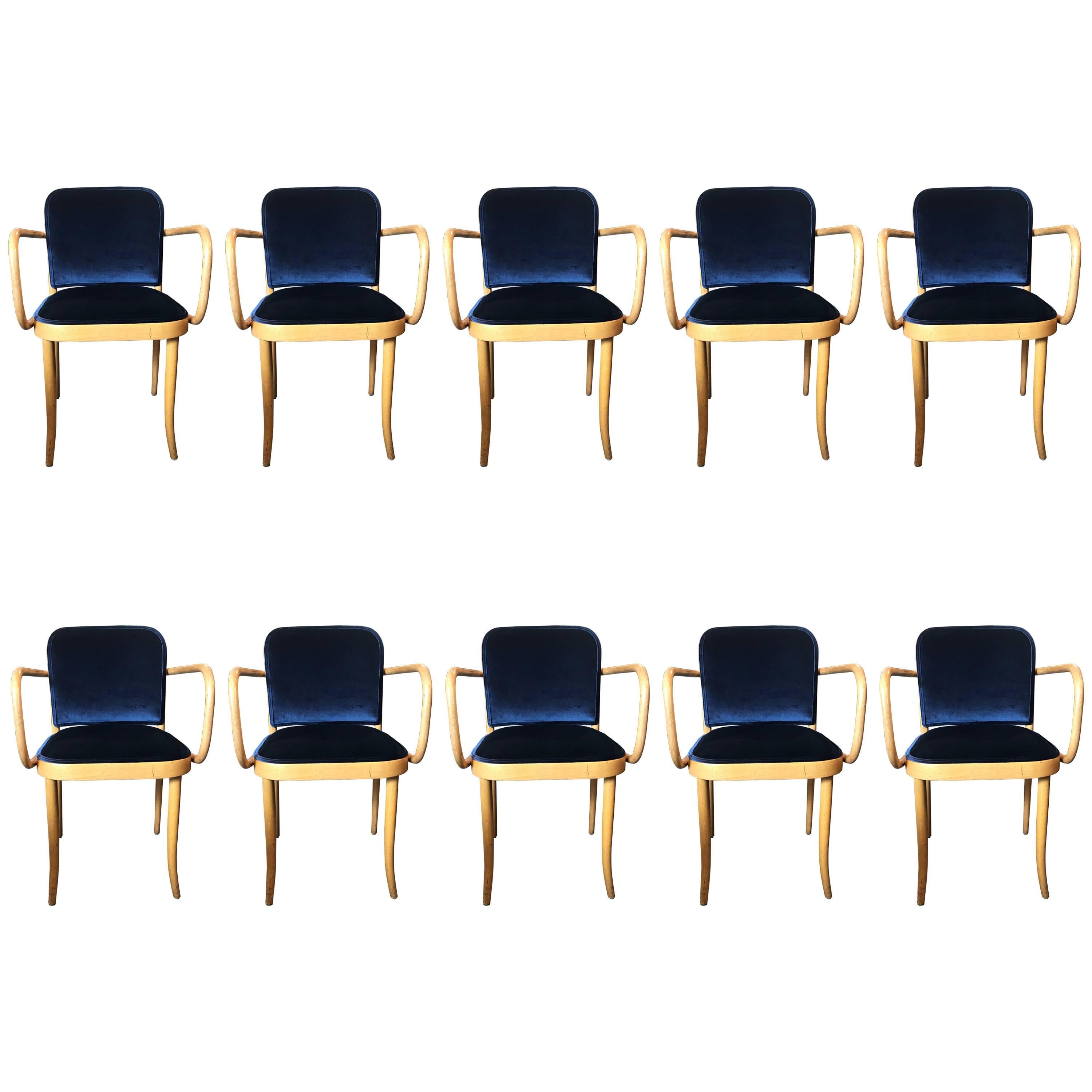 Set of Ten Modern Josef Hoffmann Thonet No 811 Blue Velvet Dining Chairs