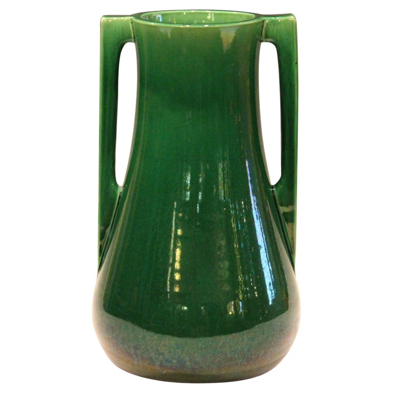 Awaji Pottery Architectural Buttress Handle Arts and Crafts Green