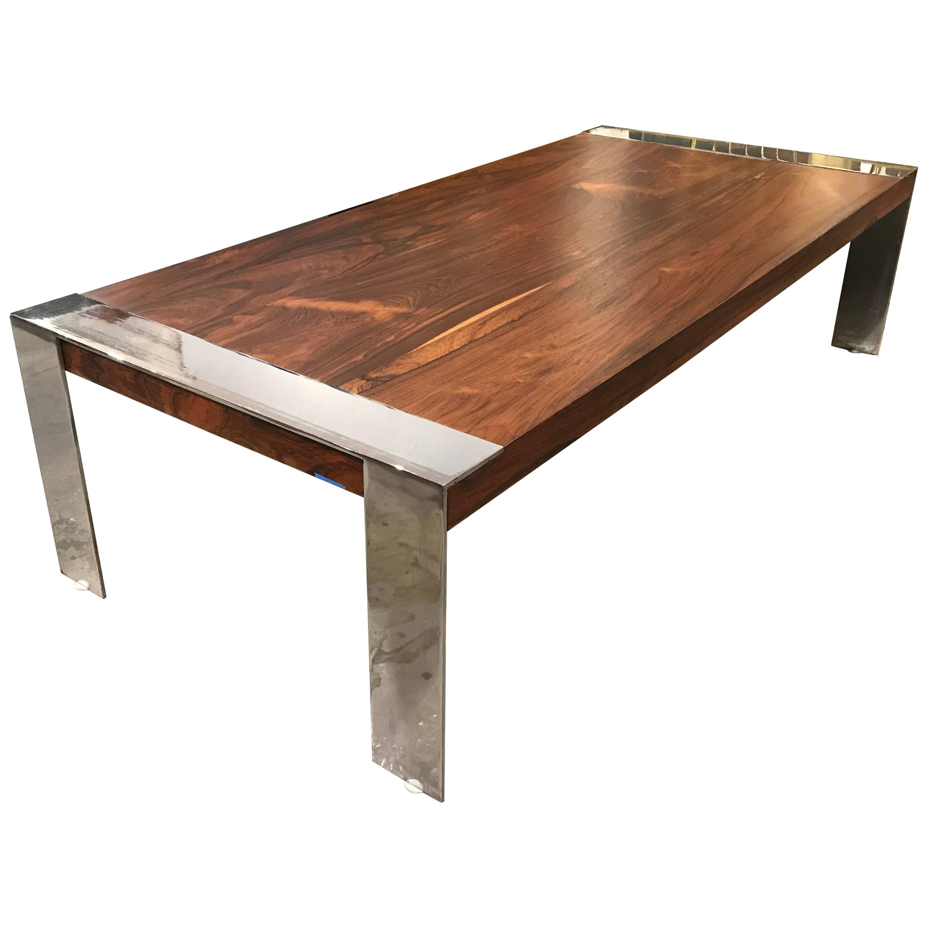 Modern rosewood and chrome rectangular coffee table by Flair, a subsidiary of Bernhardt. Perfect for any modern or mid-mod space. 