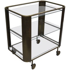 Mid Century Modern Italian Brass and Glass Modernist Bar Tea Cart Trolley Server