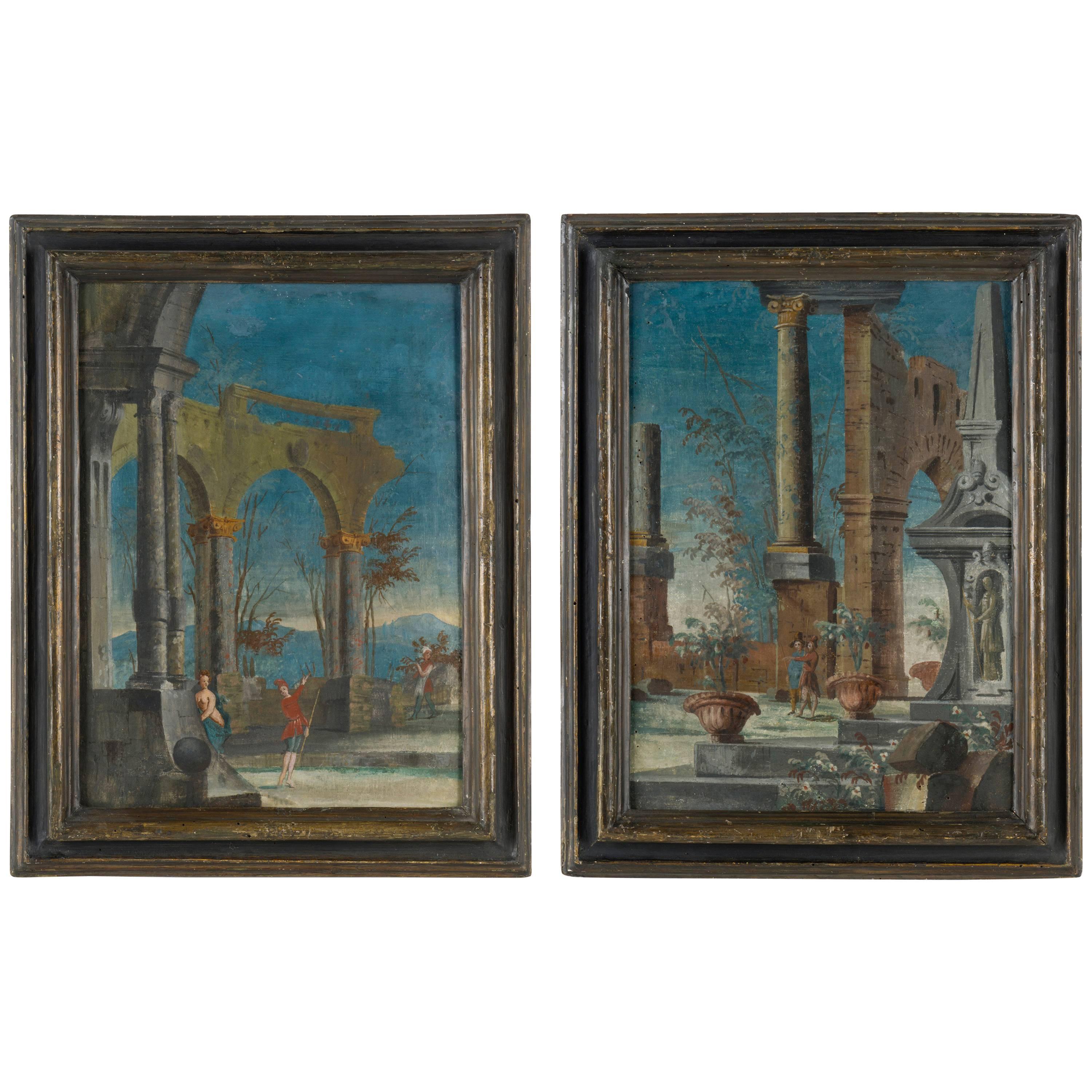 Pair of Venetian Commedia dell'Arte Paintings, Italy 18th Century In Good Condition For Sale In Brussels, BE