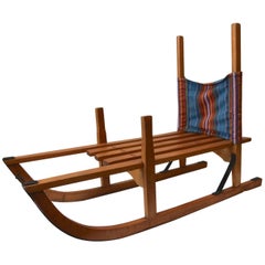 Traditional Childrens Wooden Sledge, Sweden, 1950s, Steel Reinforced Skids