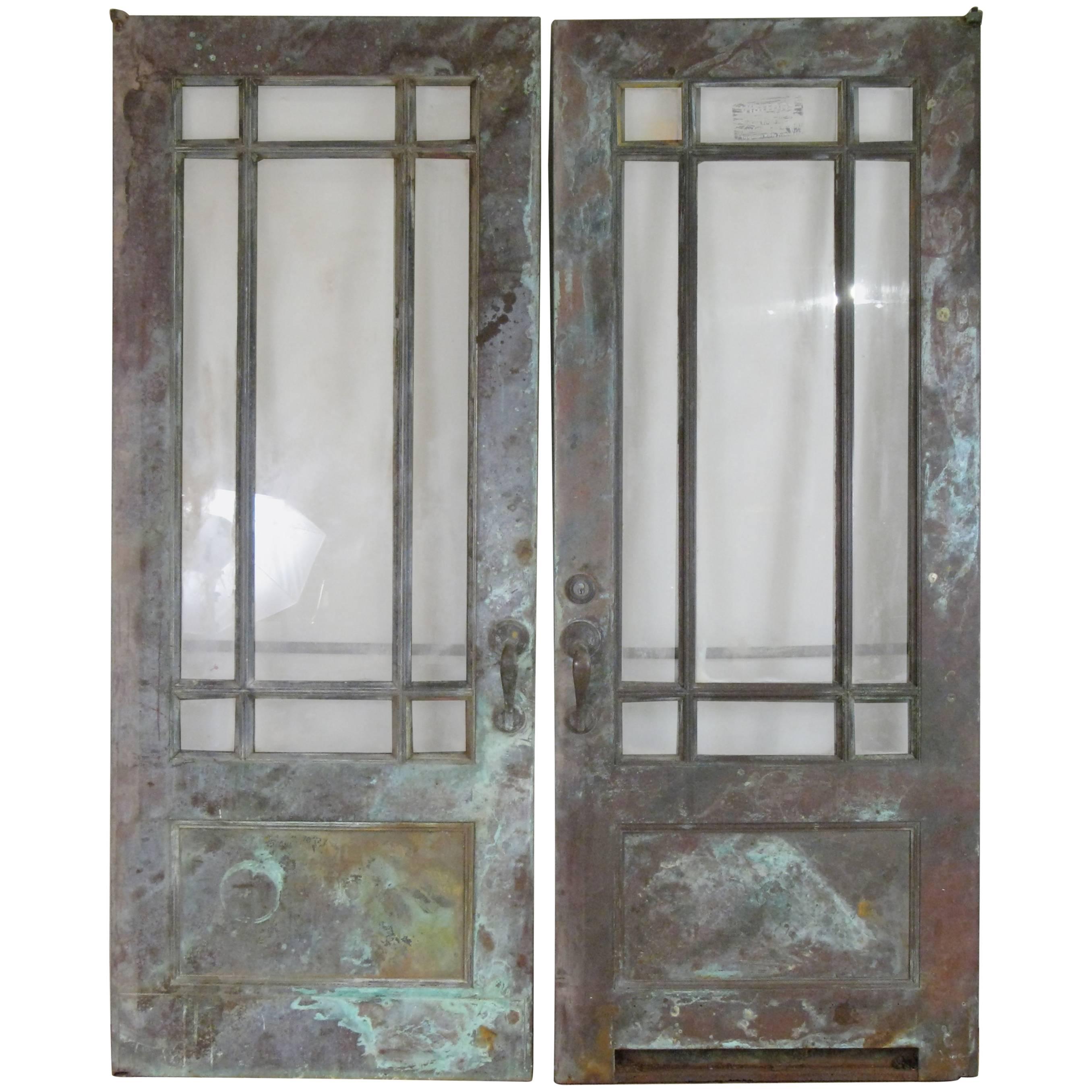 Pair of Antique Bronze and Glass Doors