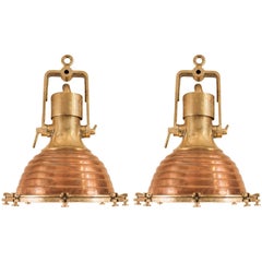Pair of Large Copper and Brass Nautical Ship Deck Lights