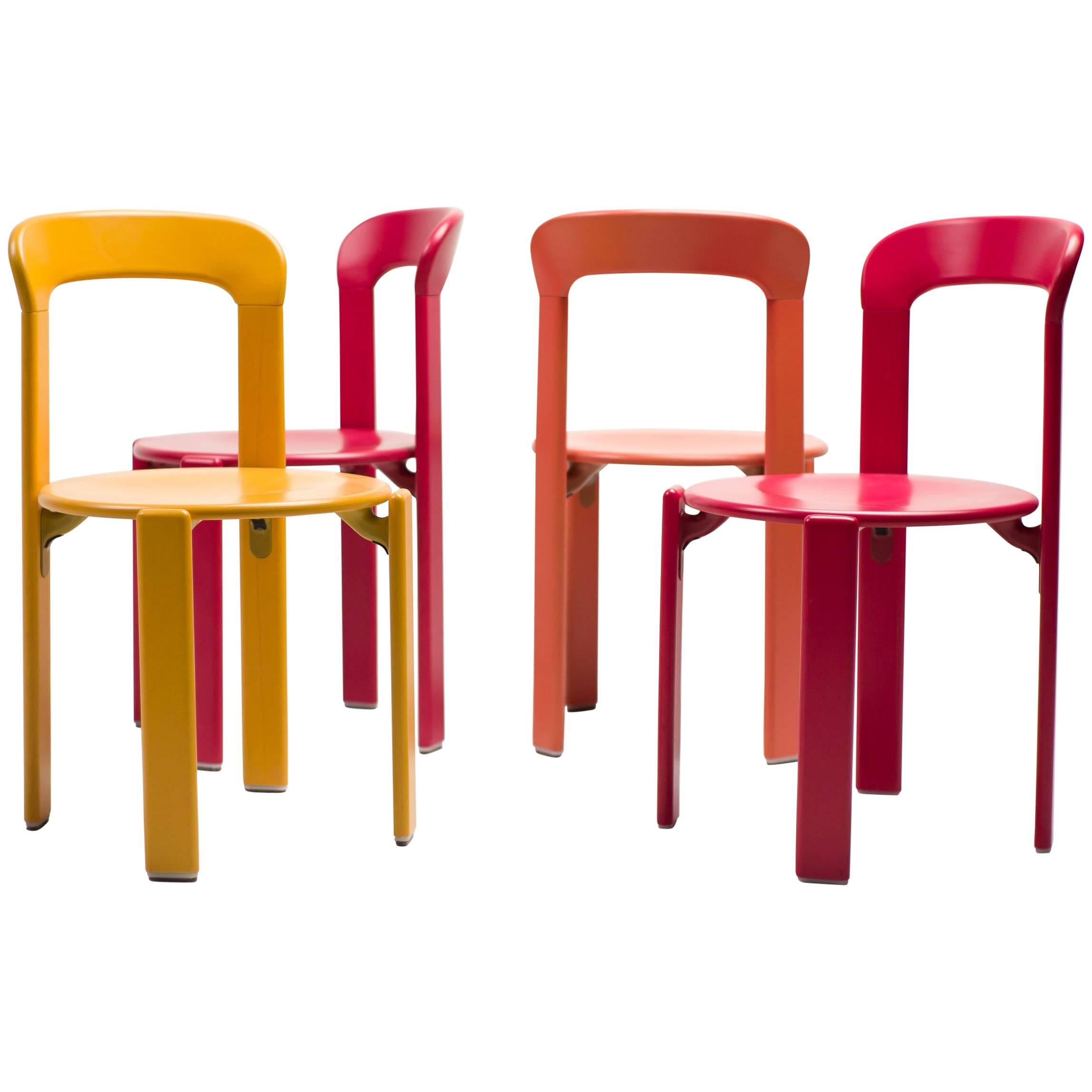 Colorful Set of Four Rey Chairs by Bruno Rey