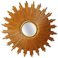 Vintage Gold Leaf Sunburst Convex Mirror by Carver's Guild 