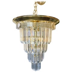Modern Lucite and Brass Four-Tier Waterfall Chandelier